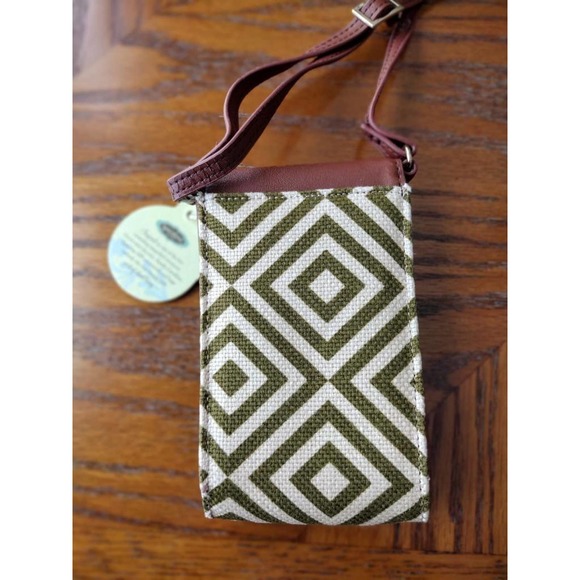 SPARTINA 449 Daufuskie Island Crossbody Phone Credit Cards Linen Cognac Leather - Picture 6 of 7